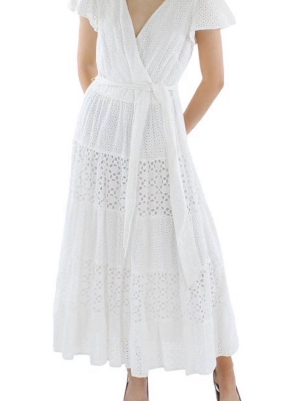 Lauren Ralph Lauren White Eyelet Wrap Maxi Dress with Tie Waist, like new